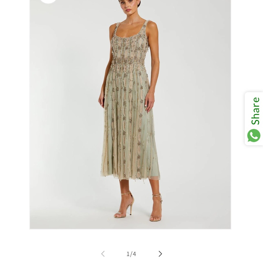 Mac Duggal Green Sleeveless Scoop Neck Midi Dress